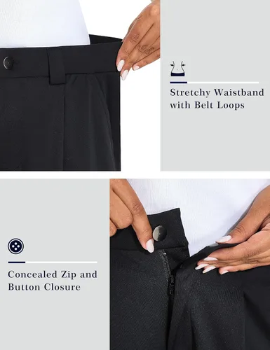Vista 4 de KPSUN Bermudas de golf de 5 pulgadas para mujer, elásticas, ligeras, con bolsillos, cierre de botón, para trabajo casual de verano