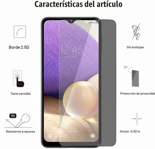 Vista 5 de (3+3) para Samsung Galaxy A32 5G (paquete de 3) Protector de pantalla de privacidad anti espía película de vidrio templado privado con protector
