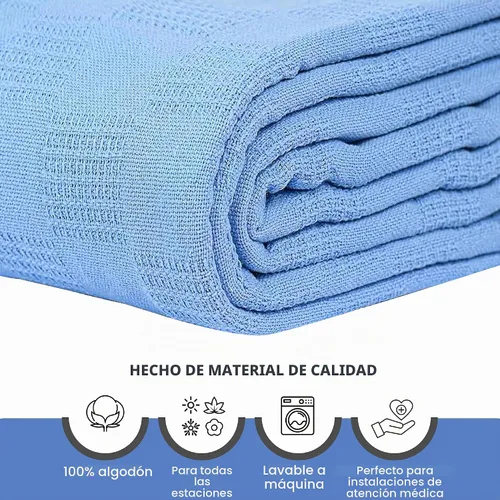 Vista 7 de Linteum Textile Hospital Manta térmica sin enganches, 100% algodón (74 x 100 pulgadas, azul)