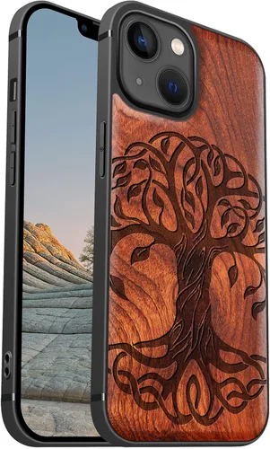 Vista 9 de Carveit Funda magnética de madera para iPhone 13 Mini, madera real dura y TPU suave, funda protectora híbrida de madera única y elegante a prueba