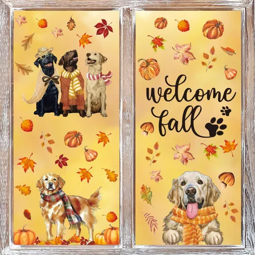 Vista 12 de Horaldaily 40 calcomanías de Halloween para ventana, Jack-O-Lantern, calabaza, camión, gnomo, fantasma, murciélagos, gatos, suministros de fiesta