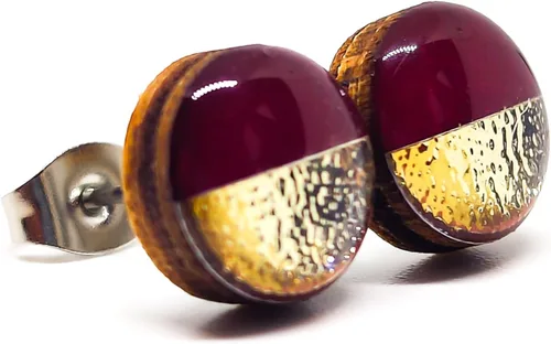 Vista 11 de Dos tonos con aretes de 10 mm de metal martillado falso, aretes redondos para mujeres, niñas y hombres, hechos a mano, postes de acero inoxidable