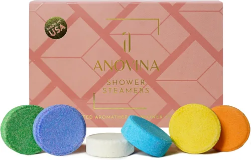 Vista 8 de Anovina Caja de regalo de aromaterapia hecha en Estados Unidos, regalos de cuidado personal para mujeres y hombres, bombas de ducha totalmente