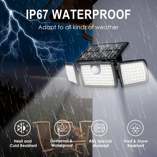 Vista 4 de MIHANI Luces Solares para Exteriores, Luces Solares con Sensor de Movimiento para Cubierta al Aire Libre con Alta Brillo, Panel Solar Integrado