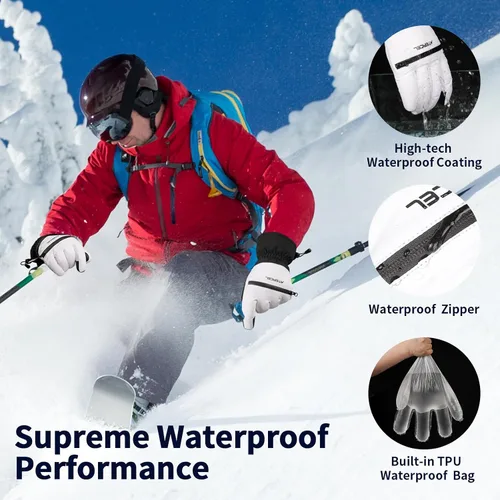 Vista 3 de ATERCEL Guantes de esquí impermeables, guantes Thinsulate cálidos 3M, pantalla táctil, ideales para hombres y mujeres en esquí, snowboard, motos