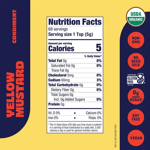 Vista 2 de Organicville Mostaza amarilla – mostaza amarilla orgánica, mostaza amarilla, vegano, sin gluten, USDA orgánico, sin OMG, paleo, mostaza apta
