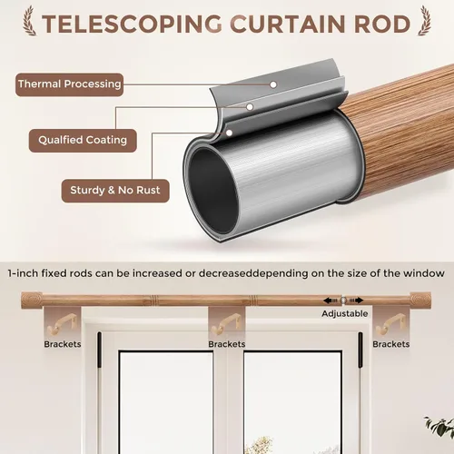 Vista 6 de Barras de cortina de madera, barra decorativa ajustable de 1 pulgada estilo granja rústico, barra de cortina bohemia resistente para ventanas de 28