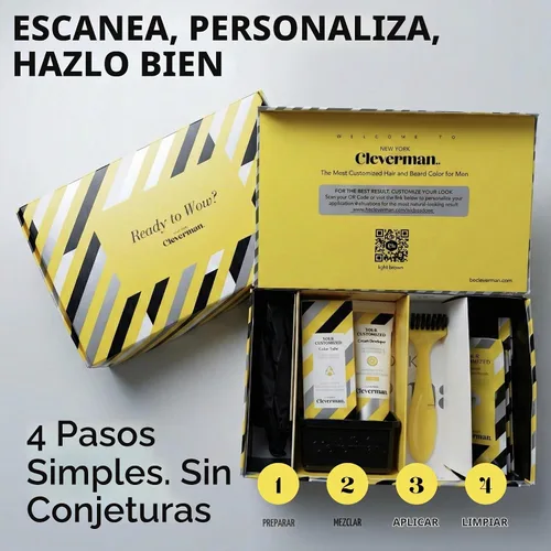 Vista 8 de Cleverman Tinte para cabello y barba para hombres negros, cobertura de canas, paquete 2X