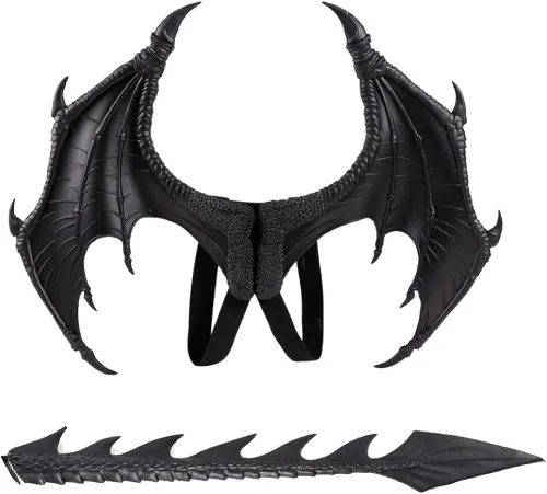 Vista 3 de Disfraz de dragón de Halloween para niños, 3 unidades de máscara de dinosaurio, ala y cola de cosplay
