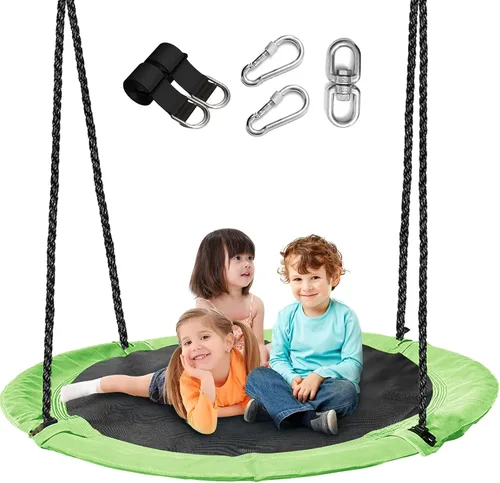 Vista 9 de Columpio de árbol de platillo negro de 43 pulgadas para niños, columpio redondo volador impermeable y resistente a todo tipo de clima, tapete