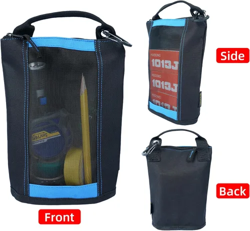 Vista 13 de Bolsa de herramientas de lona con cremallera MELOTOUGH, bolsa de herramientas con cierre, bolsa de malla resistente con ventana, ojales para colgar