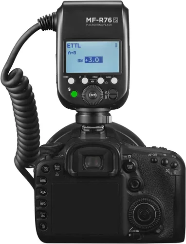 Vista 8 de Flashpoint MF-R76 TTL Macro Ring Flash para cámara Sony, ajuste de potencia, tiempo de reciclaje de 0.1-1s, anillo macro flash de 76 W alimentado