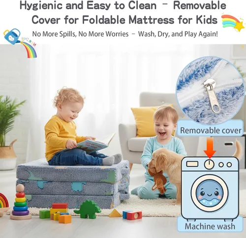 Vista 6 de Tiita Colchón de suelo plegable para niños - Tapete para siesta que brilla en la oscuridad con bolsa de almacenamiento, almohadilla de suelo