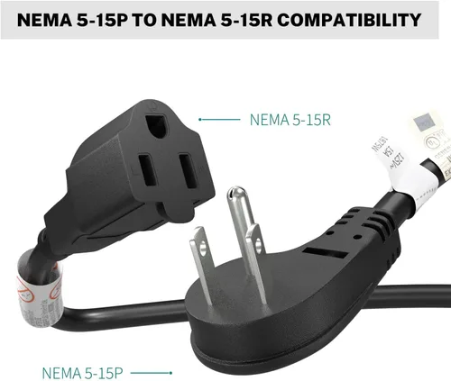 Vista 7 de FIRMERST Cable de extensión de enchufe plano de 10 pies 1875 W 14 AWG negro 15A