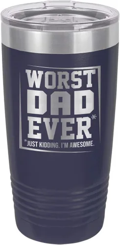 Vista 19 de El peor papá nunca negro vaso de bebida de 20 oz con popote Taza de viaje grabada con láser Comparar con Yeti Rambler Idea de regalo papá
