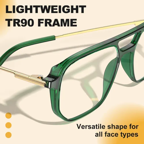 Vista 5 de VISOONE TR90 Blue Light Blocking Glasses Women Men Octagon Aviator Anti Eyestrain Lightweight Metal Temple Marion