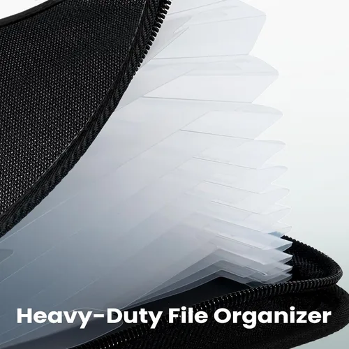 Vista 2 de Sooez Organizador de archivos de acordeón resistente con asa oculta, carpetas de archivos expandibles portátil de 12 bolsillos, organizador