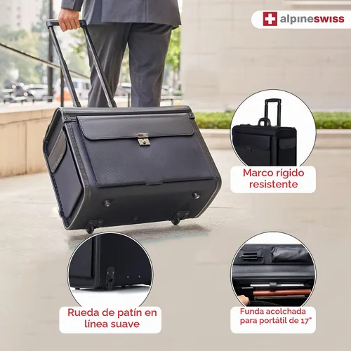 Vista 6 de Alpine Swiss Maletín para portátil con ruedas de 17" con ruedas Attache Abogados Case Legal Size Negro