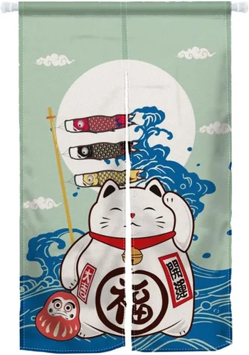 Vista 9 de Cortina de Puerta de Pintura Tradicional China, Bambú Azul, Noren Japonés Partición de Dormitorio Divisor de Cocina Decoración de Puerta de Baño