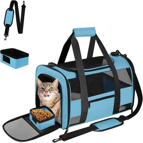 Vista 7 de Transportín para Gatos Transportín para Mascotas Aprobado por Aerolíneas para Perros Pequeños Gatos Cachorros Plegable de Lados Suaves Bolsa de Negro