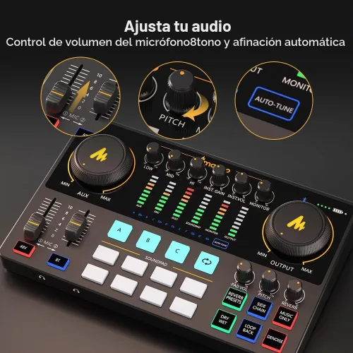 Vista 7 de MAONO Mezclador de interfaz de audio AME2, consola de estudio de podcast