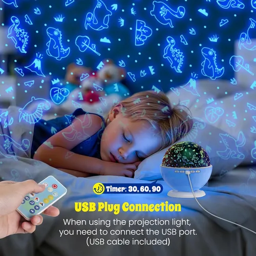 Vista 4 de Proyector de luz nocturna, luz nocturna para habitación de niños con control remoto y temporizador, rotación de 360°, 3 películas de proyección, 18