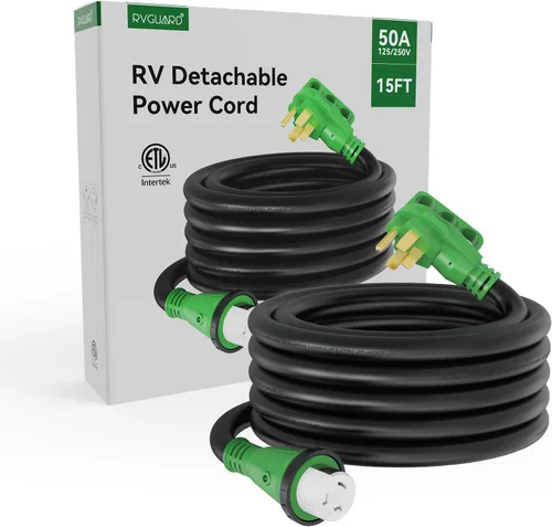 Vista 7 de RVGUARD Cable de alimentación RV de 50 amperios y 15 pies, cable de extensión de generador 14-50P a SS2-50R, cable STW resistente con indicador