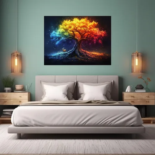 Vista 2 de VOCBAN Tree of Life Wall Art The Picture Artwork Canvas Prints Tree Pictures Poster Retro Artwork for Bedroom Living Room Home Decoration(yellow