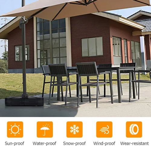 Vista 7 de Tangkula Base de sombrilla de patio con ruedas, peso relleno de arena húmeda de 260 libras, placa base cuadrada resistente para sombrilla con barra