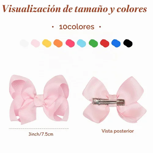 Vista 2 de 20 PIEZAS Lazos para el Cabello de 3 Pulgadas para Niñas Cinta de Grogrén Accesorios para el Cabello de Niñas Pequeñas con Pinzas de Cocodrilo