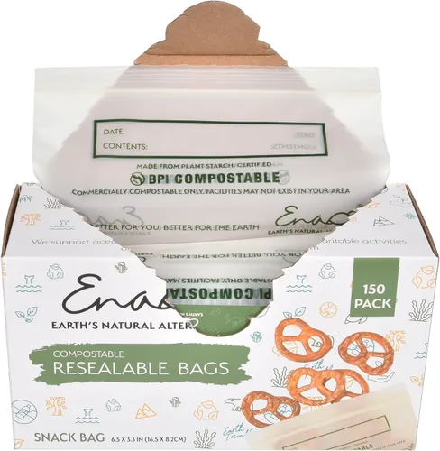 Vista 6 de Bolsas de almacenamiento de alimentos 100% compostables [Paquete de 150 aperitivos] Bolsas ecológicas para congelador, bolsas resellables