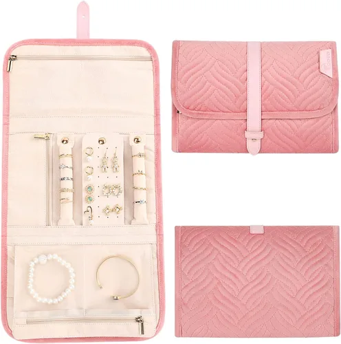 Vista 5 de Voova Estuche Organizador Portátil de Joyería para Viajes, Bolsa Grande de Almacenamiento de Joyas para Mujeres y Niñas, Bolsa Plegable de Joyería