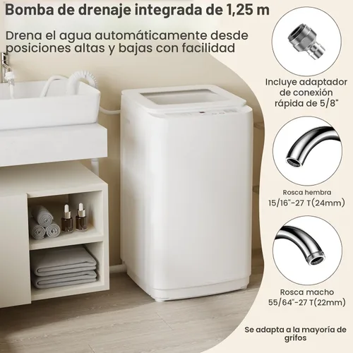 Vista 4 de Auertech Juego combinado de lavadora y secadora portátil, lavadora totalmente automática de 14 libras y secadora de ropa portátil de 1.5 pies Azul