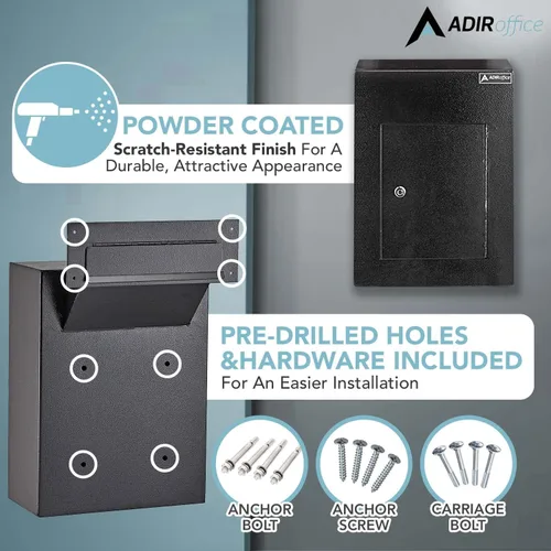 Vista 3 de AdirOffice Caja fuerte para colgar a través de la pared, acero grueso duradero con canal ajustable, bóveda de correo para casa, oficina, hotel