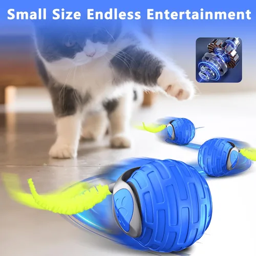 Vista 2 de Juguetes para gatos,Pelota interactiva para gatos de interior aburrido, azul Rodamiento automático, resistente a caídas y evita obstáculos, ajuste