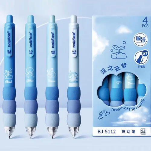 Vista 5 de MOZXIRZ 4 bolígrafos de gel estéticos retráctiles azules, de agarre suave, bolígrafo de tinta negra kawaii para oficina, escuela, suministros