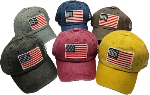 Vista 7 de Gorra de béisbol con bandera americana de algodón vintage ajustable lavada desgastada para hombres mujeres adolescentes
