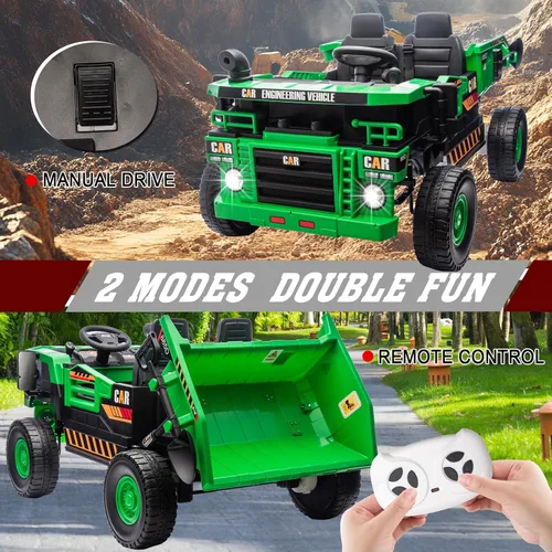 Vista 5 de FINITO Juguetes de paseo de 24 V para niños grandes, camión volquete eléctrico y pala extra, auto de juguete eléctrico para niños, auto de juguete