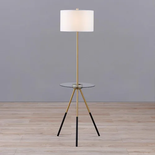 Vista 10 de Versanora Myra - Lámpara de pie con trípode de lectura moderna con puerto USB y mesa de cristal, pantalla blanca, acabado negro