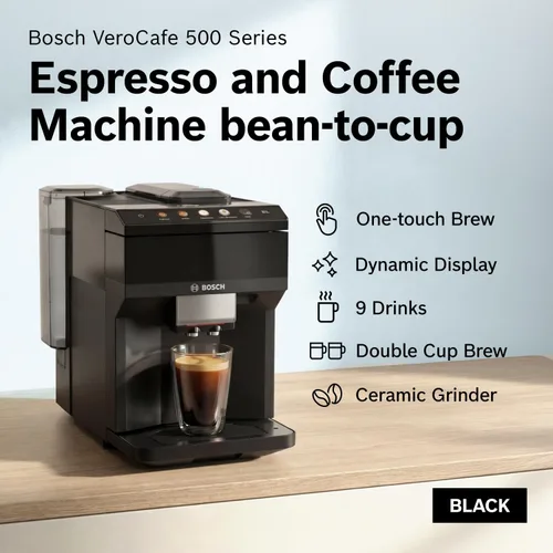 Vista 2 de Bosch 500 Series Máquina espresso y de café completamente automática – Panel de control táctil, manguera de leche, molinillo de cerámica, utiliza