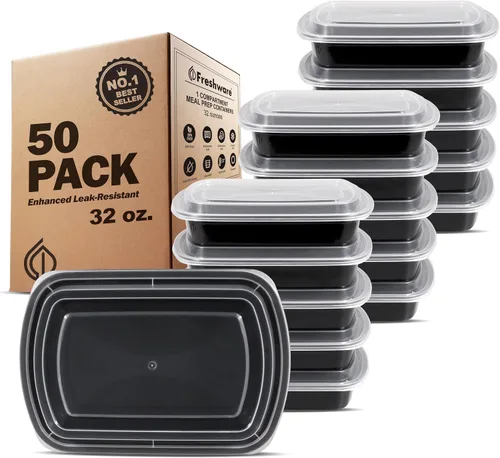 Vista 9 de Freshware - Recipientes para comida [50 unidades] con 1 compartimento y tapas, contenedores para almacenamiento de alimentos, caja Bento, sin BPA