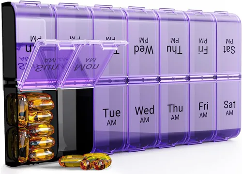 Vista 10 de Organizador de píldoras extra grande de 7 días, 2 veces al día, pastillero semanal dos veces al día, estuche de píldoras XL AM PM, organizador