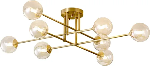 Vista 12 de Moderna Lámpara de Techo de 6 Luces con Forma de Globo Sputnik de Montaje Empotrado Lámpara de Techo Sputnik de Mediados del Siglo de Metal Dorado