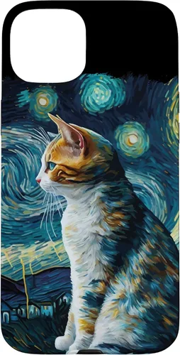 Vista 9 de Lindo Van Gogh Starry Night Cat Calico Cat Lover - Carcasa divertida para iPhone 17