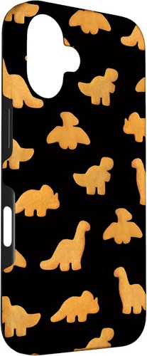 Vista 3 de iPhone 16 Dinos - Patrón de pepitas de pollo Divertida funda negra de dinosaurio realista
