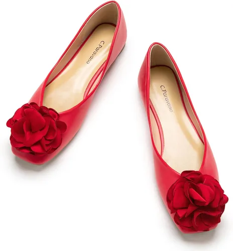 Vista 9 de C.Paravano Zapatos planos de ballet para mujer con punta cuadrada y diseño Negro