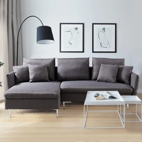 Vista 7 de Sofá modular reversible con cama extraíble, sofá modular en forma de L con patas de metal y 4 almohadas lumbares, juegos de muebles de sofá Gris