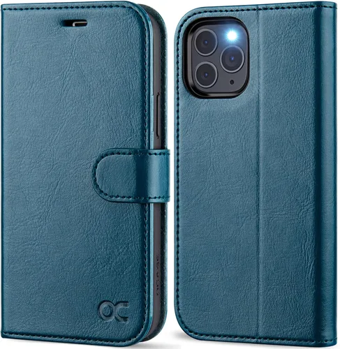 Vista 12 de OCASE Compatible con iPhone 12 Case/Compatible con iPhone 12 Pro Wallet Case, funda tipo cartera de piel sintética con tapa y tarjeteros con bloqueo