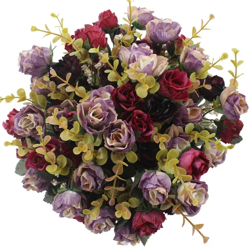 Vista 13 de Duovlo 7 ramas de 21 cabezas de rosas artificiales, ramo de flores artificiales para decoración de boda, hogar, oficina, paquete de 2