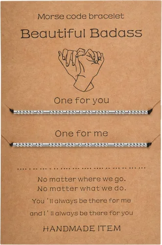 Vista 34 de SANNYRA Pulsera con código morse para mujer, pulseras a juego para 2 parejas, My Person Bestie Sister I Love You, mensaje secreto, amistad, pulsera